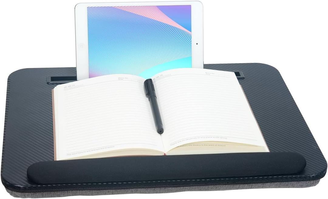 Portable Laptop Desk Fits Up to 16 Laptops, with Tablet Slot, Built-in Cushion, Great for Home & Office,Lap Desk for Laptop,Lap Desk with Cushion (Black with Wrist Rest, Medium)