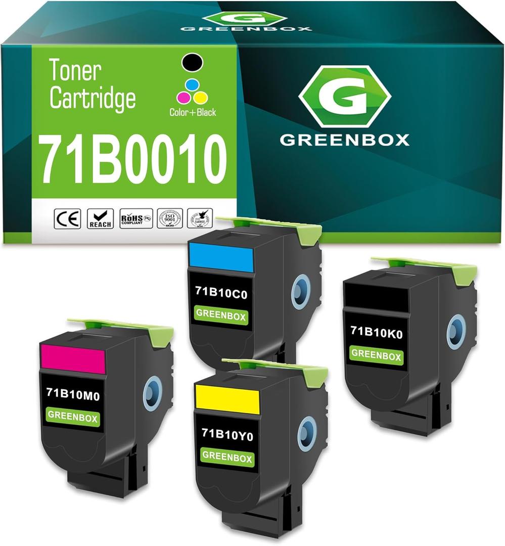 GREENBOX Remanufactured 71B10 71B0010 Toner Cartridge Replacement for Lexmark 71B0010 71B10K0 71B10C0 71B10M0 71B10Y0 for CS317 CS417 CS317dn CX317dn CS417dn CX417de Printers, 4 Packs, High-Yield