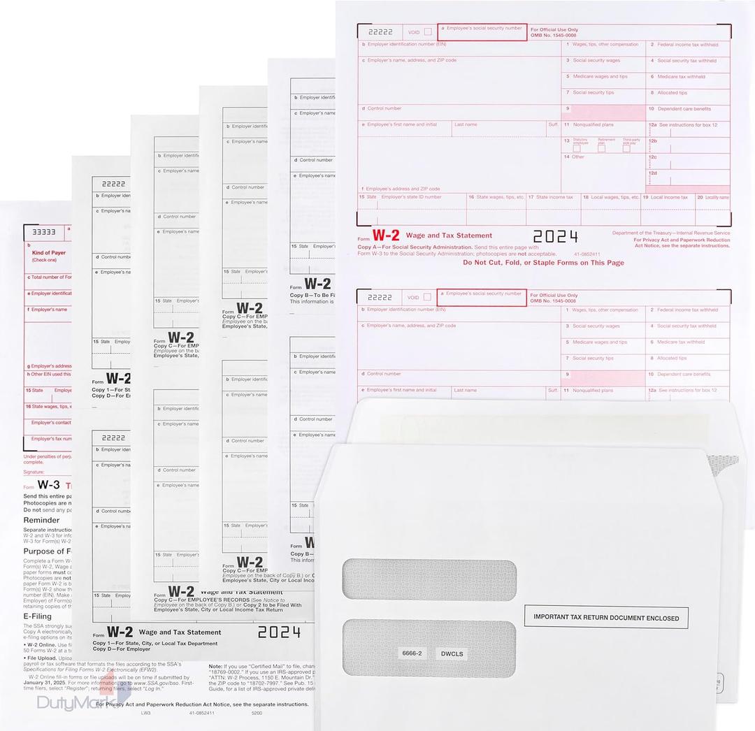 W2 Tax Forms 4 Part 2024, 50 Employees kit, with 50 envelopes IRS-Compatible, Great for QuickBooks and Accounting Software, All W2 Lazer Forms in Value Pack,