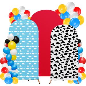Arch Backdrop Cover Set of 3 Wedding Arch Covers Spandex Backdrop Stand 4ft, 5ft, 6ft for Wedding Birthday Banquet Boy Girl Ceremony Decoration(Blue,Cartoon Story) (Cartoon Story, Blue)