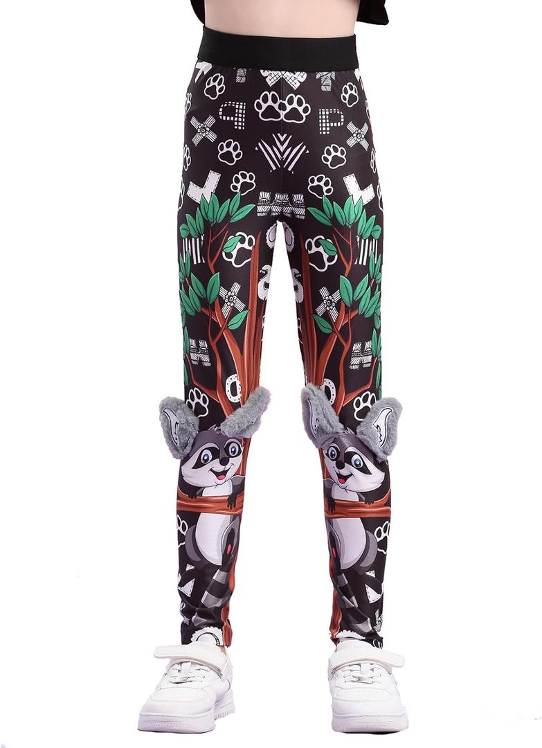 Girls' Tight Pants Black Leggings for Girls Soft Comfortable Printed Leggings Fun Kids Ankle Length Pants for Kids