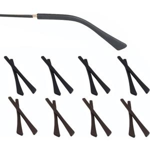 Eyeglass Replacement Temples,Silicone Glasses End Tips Ear Sock Pieces Sleeve for Thin Metal Glasses Legs,8 Pairs (Black/Brown)