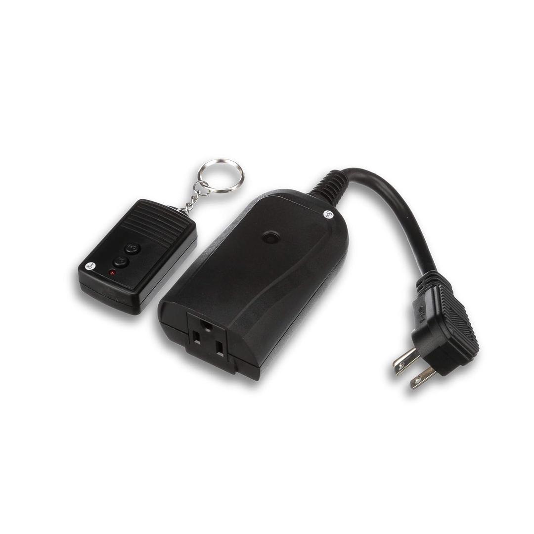 Woods 32555WD Weatherproof Outdoor Electrical Outlet Switch; Wireless Remote Control Plug In; 100 ft Control Range; Weatherproof Remote Control Converter; 60-ft Frequency Range; 1 Pack; Black