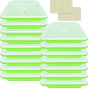 Legigo 16 Pack Green Seed Sprouter Trays- Soil-Free Cultivation Germination Tray, BPA Free Nursery Tray with Planting Paper for Indoors or Outdoors Sprouting Seeds, Grow Grass, Beans and More