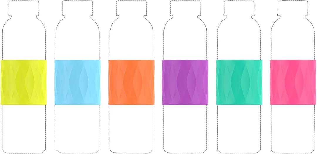 Zukro Silicone Sleeve for Slim 16 oz Juice Bottles 6 Pack, Fit for Epica, Brieftons, Luxfuel & Sursip 18 oz Glass Juicing Water Bottle (Diameter 2.45 In), Better Grip & Protection, 6 Pack (Vibrant)