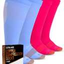 Doctor's Select Copper Plus Size Compression Socks Wide Calf - 2 Pairs | 20-30mmHg Extra Wide Calf Compression Sock Women | Extra Wide Calf Compression Sock for Traveling & Running | Copper Compression Socks Women & Men | Blue & Pink XL