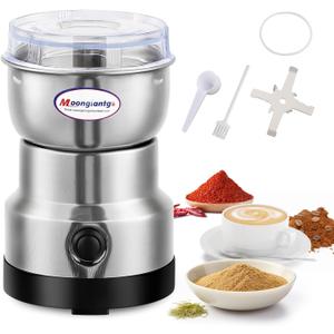 Moongiantgo Coffee Grinder Electric, Mini Spice Grinder, 200W 10s Fast Grinding, Dry Grain Mill for Spices Seeds Rice Beans Seasonings, with Replacment Stainless Steel Blade (Silver, 110V)
