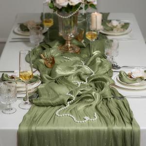 Leetaltree Dazzle Table Runner with Hot-fix Rhinestones-Luxury Scarf Table Runner 120 Inch 10FT -Elegant Gift Set with Card for Wedding,Christmas, Holiday & Home Decor (Forest Green, Set of 3)