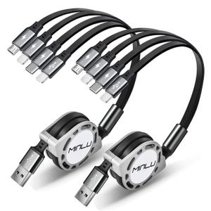MINLU Multi Charging Cable 4A, 2Pack 4Ft Retractable Multi Fast Charger Cable, Multiple Charging Cord, 4 in 1 Multi USB Cable with Type C/Micro USB Ports for Cell Phones/IP/Galaxy/PS/Tablets/iPads