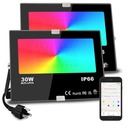 Led Flood Light Outdoor, 30W RGB Color Changing Landscape Lighting, IP66 Waterproof, US 3-Plug, MELPO (Pack of 4)