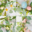 CENMORISE Easter Garland for Mantle - 6FT Faux Eucalyptus Garlands with Daisy, Pink Bloom & Egg, 20 LED Lights, Battery Operated Auto Timer, Flexible for Indoor Outdoor Spring Home Decor