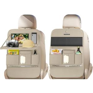 Car Seat Organizers,Multi-functional Back Seat Protectors, Storage Pouches, and Tray Holders (for Cars, Kids, Seat Back and Rear Seats) (Plain Beige, 2 Pcs)