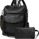 Shrrie Backpack Purse for Women Fashion Leather Backpack Purse Designer Travel Backpack Convertible Shoulder Bag with Wristlet (2-2 Two-tone Black)