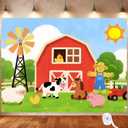 Farm Birthday Backdrop - Large 8x6ft Farm Animal Backdrop for Farm Birthday Decorations, Barnyard Photography Background with 19.69ft Ribbon, Baby Shower & Photo Booth Party Supplies