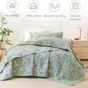 Sanracie Oversized King Bedspread(120"x120"),100% Cotton Green Floral Quilt Set 3Pcs Soft Lightweight Flower Bird Butterfly Print Botanical Oversized King Quilt Bedding Coverlet for All Seasons