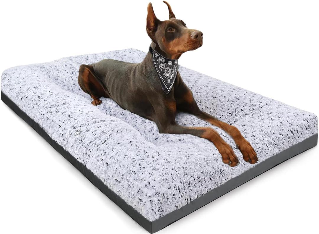 POCBLUE Deluxe Washable XL Dog Bed Dog Crate Mat 41 inch Comfy Fluffy Kennel Pad Anti-Slip for Dogs Up to 90 lbs, 41" x 27", Grey