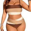 Verdusa Women's 2 Piece Plus Size High Waisted Bikini Sets Patchwork Full Coverage Bahting Suits, 1XL