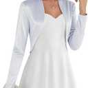 Belle Poque Women Long Sleeve Bolero Shrug Open Front Satin Jacket Ruffled Shrugs for Evening Dresses Formal (X-Large, White)
