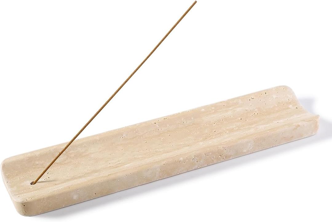 Koville Marble Incense Holder, Incense Holder for Sticks, Incense Sticks Holder Ash Catcher for Meditation Yoga SPA, Natural Stone Incense Burner, Home Table Decor (Travertine)
