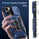 DEERLAMN Case for iPhone 13 Pro with Slide Camera Cover+Screen Protector(1 Pack),Rotated Ring Kickstand Military Grade Shockproof Protective Cover-Navy Blue