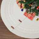 Christmas Tree Skirt, 36 Inch Classic Holiday Decoration with Cable Knit Pattern, Thick Knitted Style for Rustic Farmhouse Christmas Decor, White