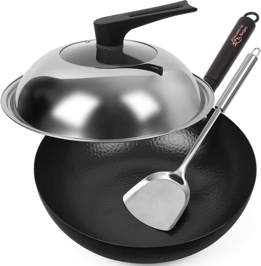 13.4 Inch Carbon Steel Wok For Electric, Induction and Gas Stoves (Lid, Spatula and User Guide Video Included) 13.4 Inch Carbon Steel Wok For Electric, Induction and Gas Stoves (Lid, Spatula and User Guide Video Included)