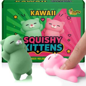 Nutty Toys Squishy Cat Set - 2" Soft Silicone Kawaii Kitties, Top Stress Relief Toy 2026, Unique Kids & Adults Egg Filler Gift Idea, Best Teenage Girl, Teen Boy & Tween Easter Basket Eseeentials