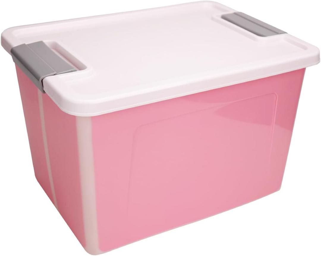 56 Quart Ultra Latch Box Large Storage Bins Waterproof Utility Tote Organizing Container Box with Buckle Lid Collapsible Clear Plastic Storage Box for Clothes and Bedding Pink
