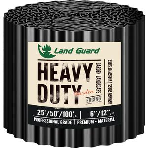 Land Guard Corrugated Garden Edging Border, 6" x 50' Landscape Paver Edging, Tall Landscape Edging, Fence for Garden, Flower Bed, Lawn and Landscape Edging (Glossy Black)