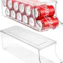 Puricon 2 Pack Soda Can Organizer Dispenser for Refrigerator, Plastic Canned Food Pop Beverage Container Holder Storage Bin with Lid for Freezer Rack Pantry Cabinet Cupboard Kitchen -Standard