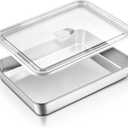 E-far Lasagna Pan with Lid, Stainless Steel Rectangular Cake Baking Pan with Cover, 12⅓x9¾x2 Inch Metal Bakeware Brownie Casserole Oven Tray Sheet, Deep Side & Heavy Duty, Anti-Rust & Dishwasher Safe