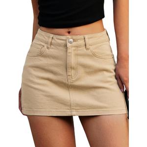 ELLEVEN Denim Mini Skirt for Women, Jean Skirt with Shorts Underneath (L)