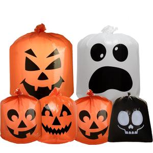 JOYIN 6 Pcs Halloween Leaf Bags, Pumpkin Leaf Lawn Bags for Yard Fall Outdoor Decorations, Plastic Resuable Jack o' Lantern Trash Bag for Halloween Decor Party Favors, Party Supplies