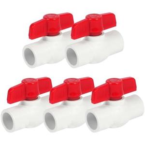 [5 Pack] 1/2'' PVC Ball Valves, Water Shut Off Valves, 1/2 inch Ball Valves Slip, Pipe Fittings, Rated at 150 PSI, Socket (1/2'' - Box of 5)