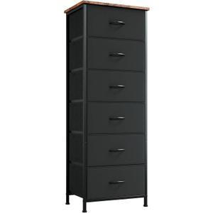 Somdot Tall Dresser for Bedroom with 6 Drawers, Storage Organizer Chest of Drawers with Removable Fabric Bins for Closet Bedside Living Room Laundry Entryway Hallway, Black Rustic Brown