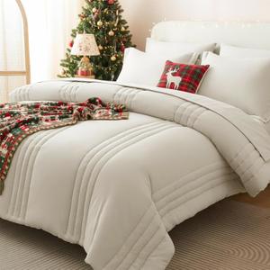 CozyLux Full Size Comforter Sets - 7 Piece Bed in a Bag Beige Comforter Set with Sheets Luxury Bed Set All Seasons, Soft Bedding Set with Down Alternative Comforter, Sheets, Pillowcases & Shams