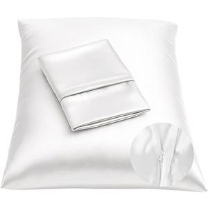 BLISSFORD Satin Pillowcase with Zipper for Hair and Skin Care, Feels Soft and Cool Like a Silk Pillowcase, White Satin Pillow Cases 2 Pack, Slik Pillow Cover, King Size - Set of 2