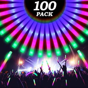 100 Pcs18.5inch Foam Glow Sticks Bulk - 3 Modes Colorful Flashing Led Foam Sticks Glow in The Dark Party Supplies for Christmas Birthday Wedding Party Camping Events Carnival Concert Rave