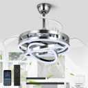 42 Inch Retractable Ceiling Fan, Modern Ceiling Fans with Lights and Remote, Silent DC Motor，Dimmable,Timer Setting,6 Speed，Chrome Chandelier Ceiling Fans with Lights for Bedroom/Living Room