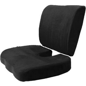 Bookishbunny 2pc High Resilience Memory Foam Seat Chair Waist Lumbar Back Support Cushion Pillow Car Office Home (Black)