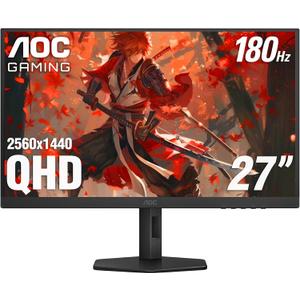 AOC Q27G4XN 27" Gaming Monitor, 2K QHD 2560x1440, 180Hz 1ms, Adaptive-Sync, Height Adjustable, 2X HDMI 2.0, 1x Display Port, Xbox/PS5/Switch Ready, 3-Year Zero-Bright-dot