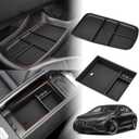 Sunsdrew 2025 Upgraded 2PCS Mercedes-Benz EQS Center Console Organizer&Lower Center Console Tray for 2023 2024 2025 Mercedes Benz EQS Interior Accessories Anti-Slip