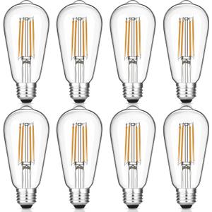Vintage LED Edison Bulbs, 6W, Equivalent 60W, Dimmable, Warm White 2700K, ST58 Antique LED Filament Bulbs with 90+ CRI, E26 Medium Base, Clear Glass, 8 Count (Pack of 1) (8 Count (Pack of 1), Warm White)
