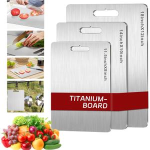 Titanium Cutting Board Set of 3, 3 PCS Upgraded Pure Titanium Cutting Boards for Kitchen, Double Sided Food Grade Non Stick Chopping Cutting Boards for Meats, Fruits And Vegetables (Set of 3)