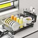 Stainless Steel Dish Drying Rack  304 Grade Dish Racks for Kitchen Counter with Utensil Holder & Adjustable Spout, Space-Saving Organizer, 16.5" x 11.8" x 5.3" Black