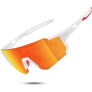 Polarized Sports Sunglasses for Men and Women,Fishing Cycling Mountain Bike Baseball Sunglasses with UV Protection (A10 White Frame -Red Mirror)