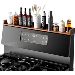 Fun Memories Stove Top Shelf, 30" Magnetic Shelf for Kitchen Stove, Pine Wood Stove Shelves, Wall Mounted Shelves for Home Storage Organization, Heat and Pressure Resistant, 1pcs, Dark Brown