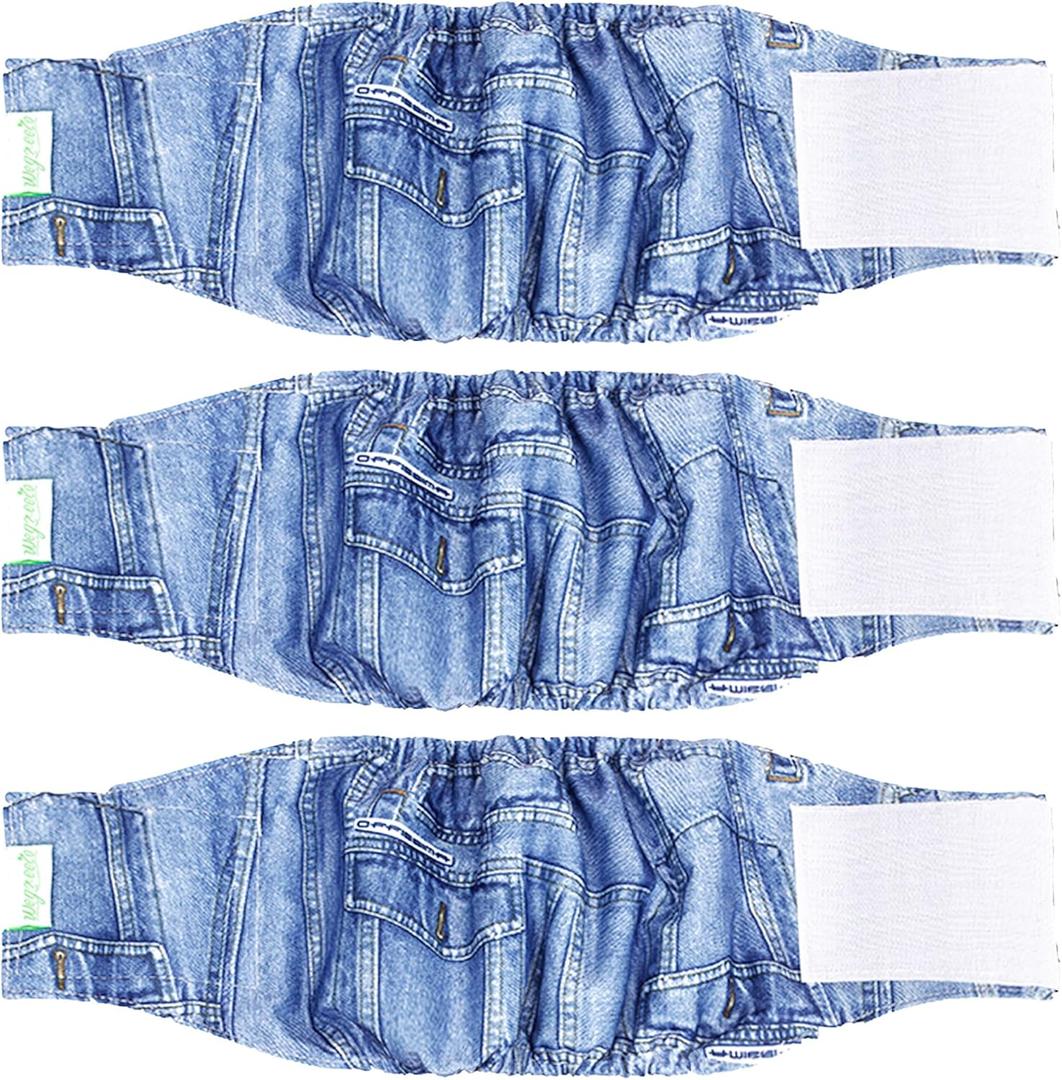 Wegreeco Jeans Washable Dog Diaper Male (Pack of 3) - Washable Male Dog Belly Wrap (Small) (Small (Pack of 3), Blue Jeans)