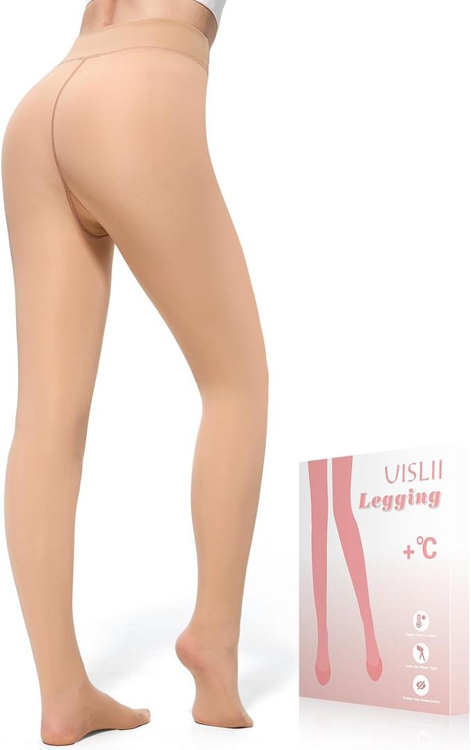 Fleece Lined Tights Women, Warm Pantyhose leggings Women,Fake Translucent Thermal Skin Colored Tights for Winter (Medium Plus)