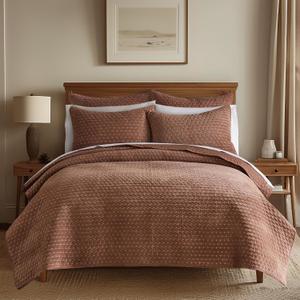 Levtex Home - Velvet Stitch Quilt Set - King Quilt and Two King Shams - Cross Stitch Velvet - Rust with White - Quilt (106x92in.) and Shams (20x36in.) - Reversible - Polyester